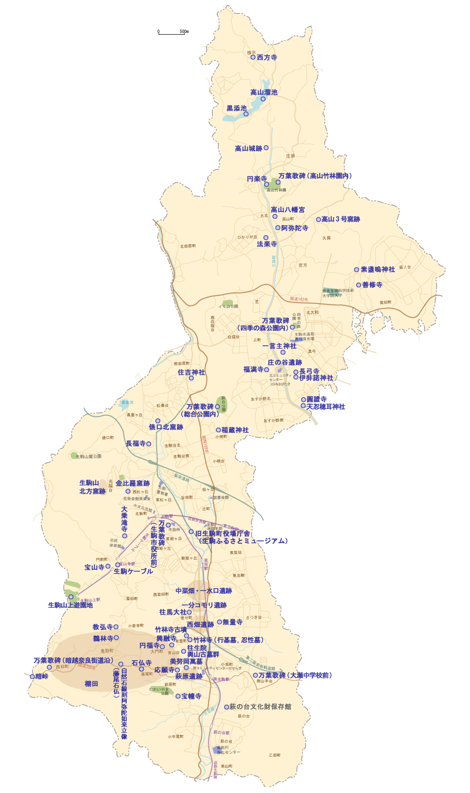 生駒市全域の地図