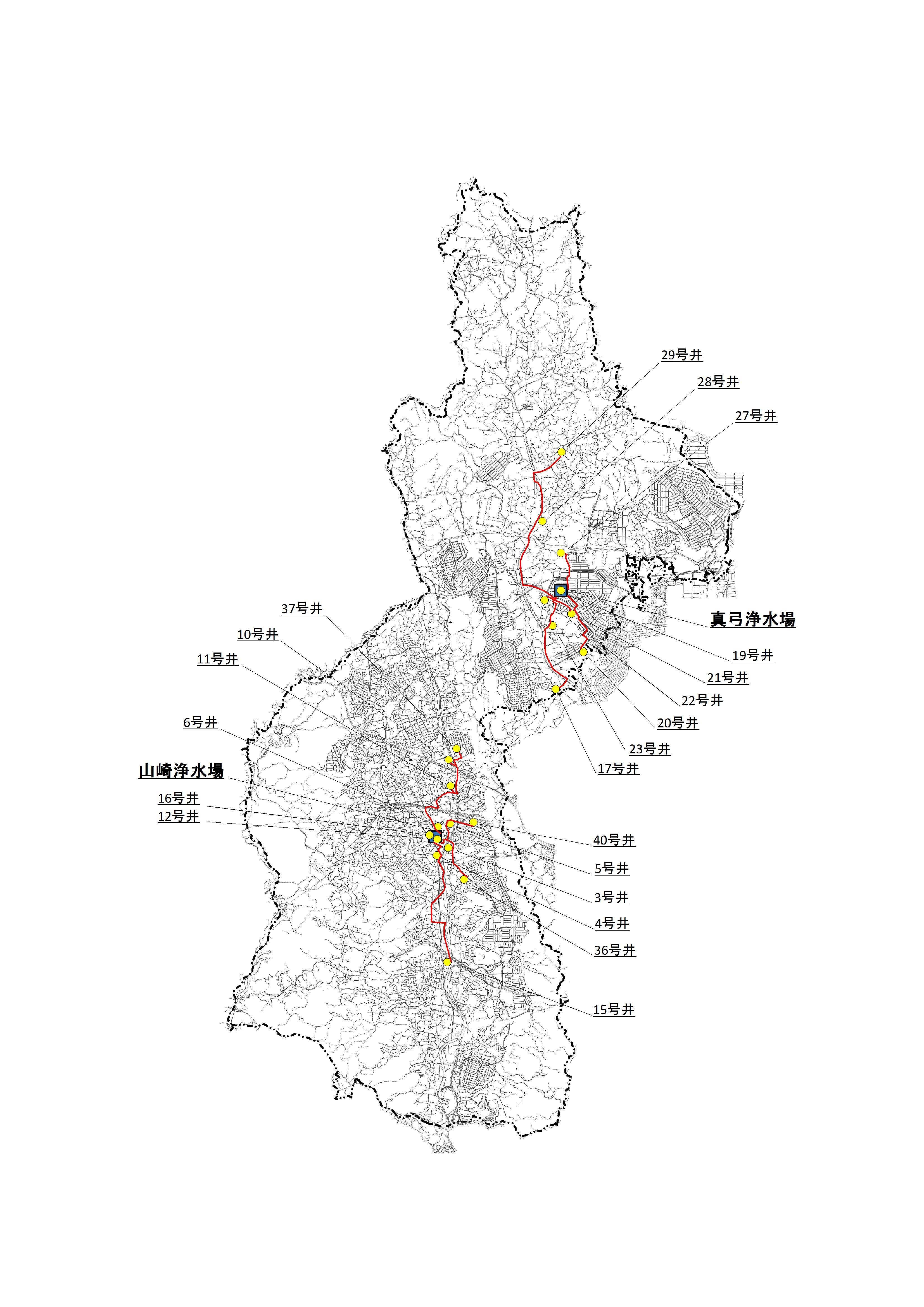生駒市の取水井戸位置図