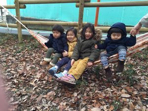 子ども達がハンモックに乗っている様子