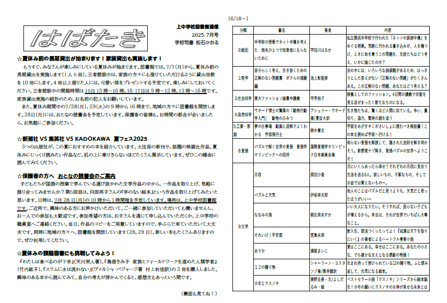 図書館通信 7月号