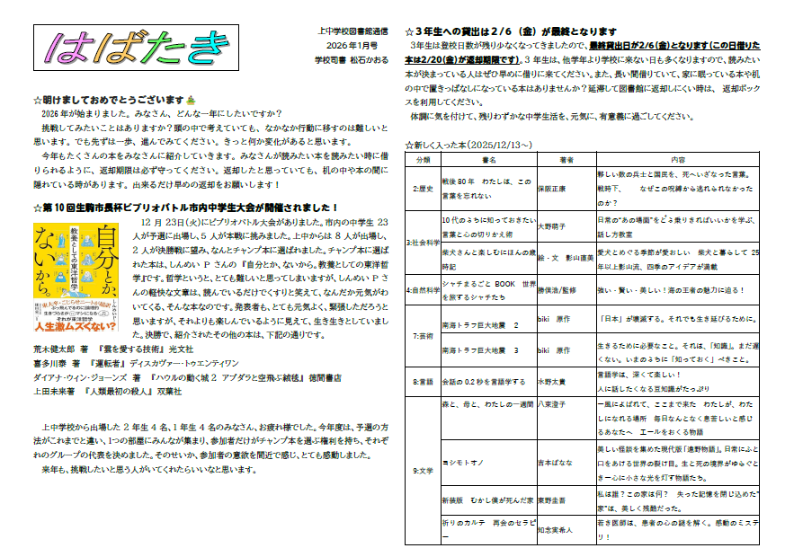図書館通信1月号