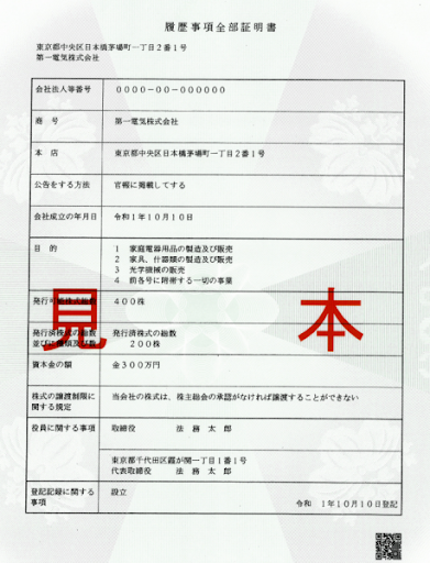 履歴事項全部証明書