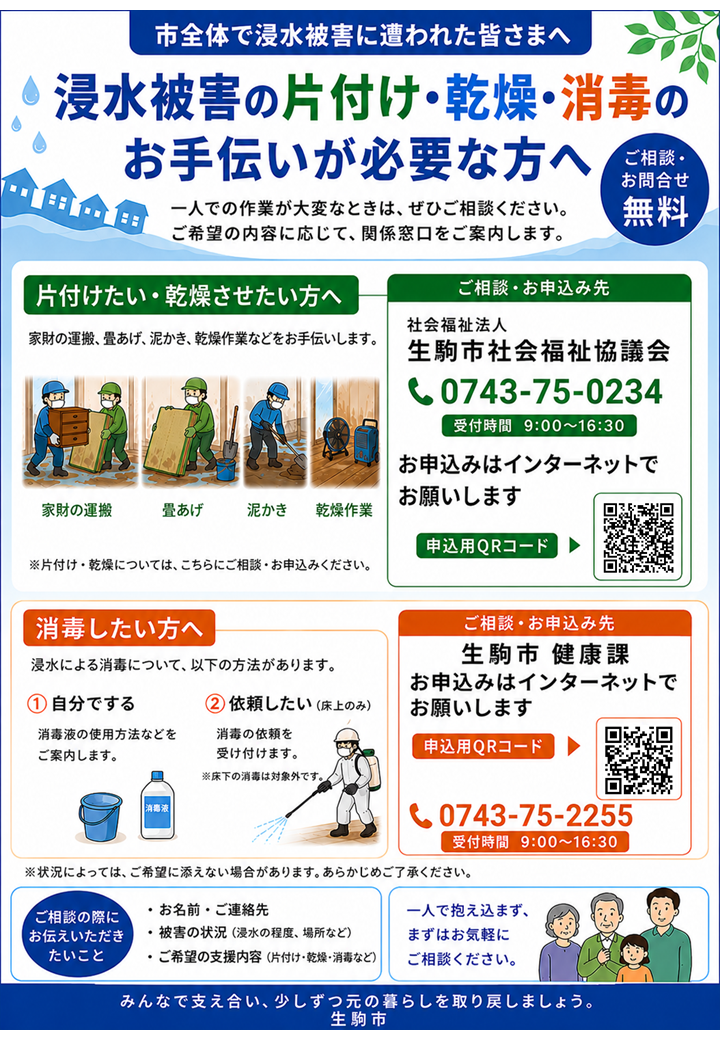 チラシ(家屋の片付け、乾燥、消毒について)