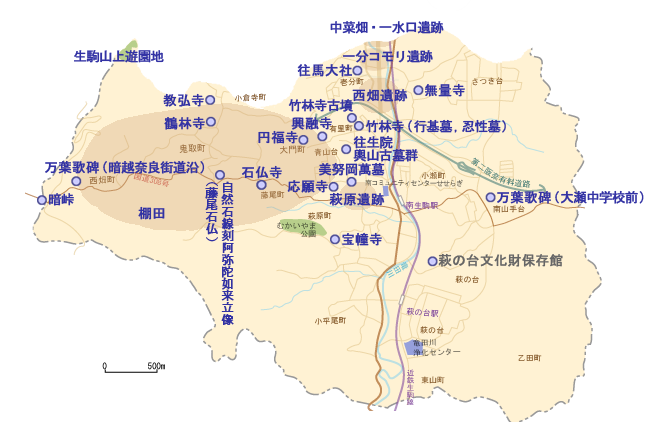 生駒市南部の地図